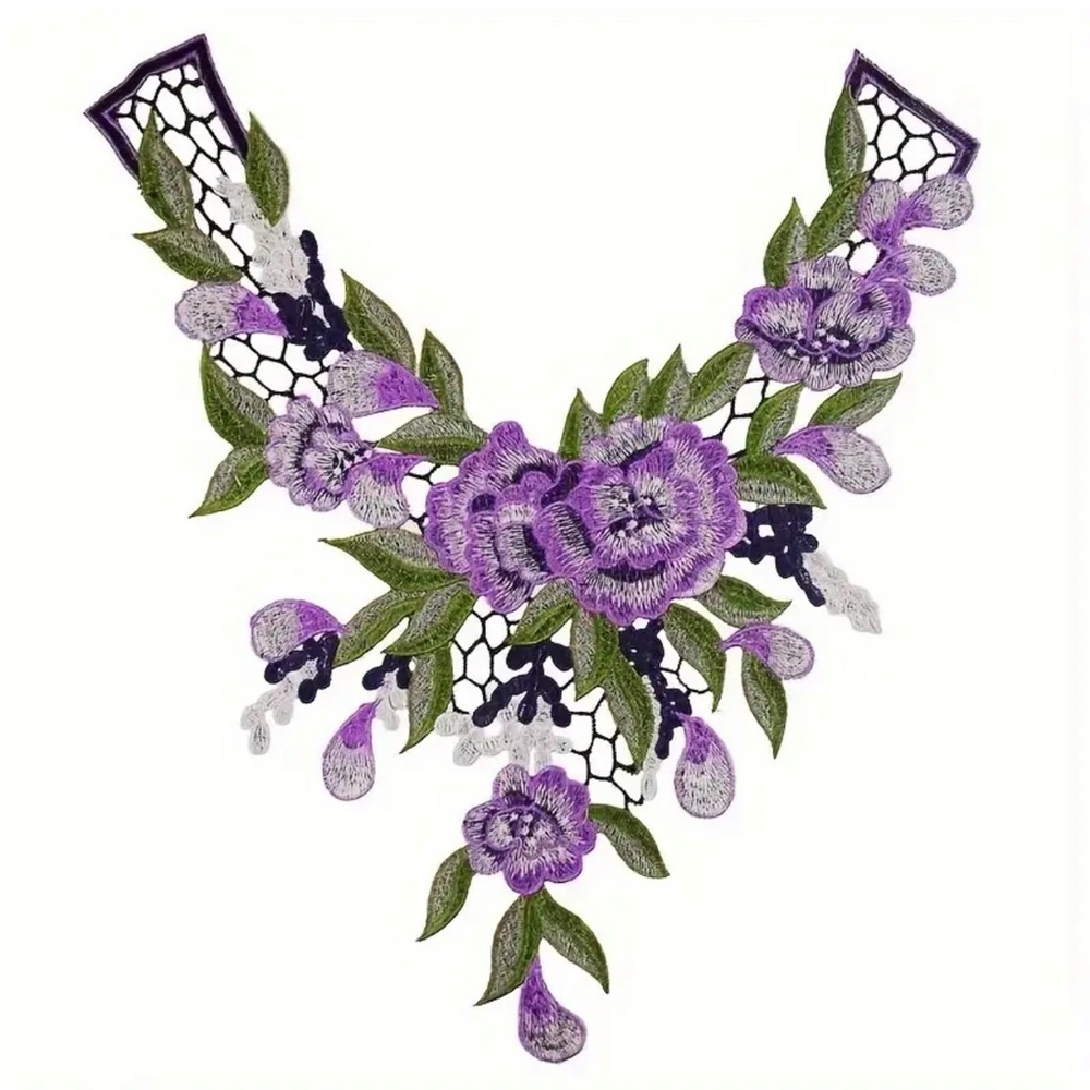 Purple Floral Venice Lace V-Neckline Appliqué Collar